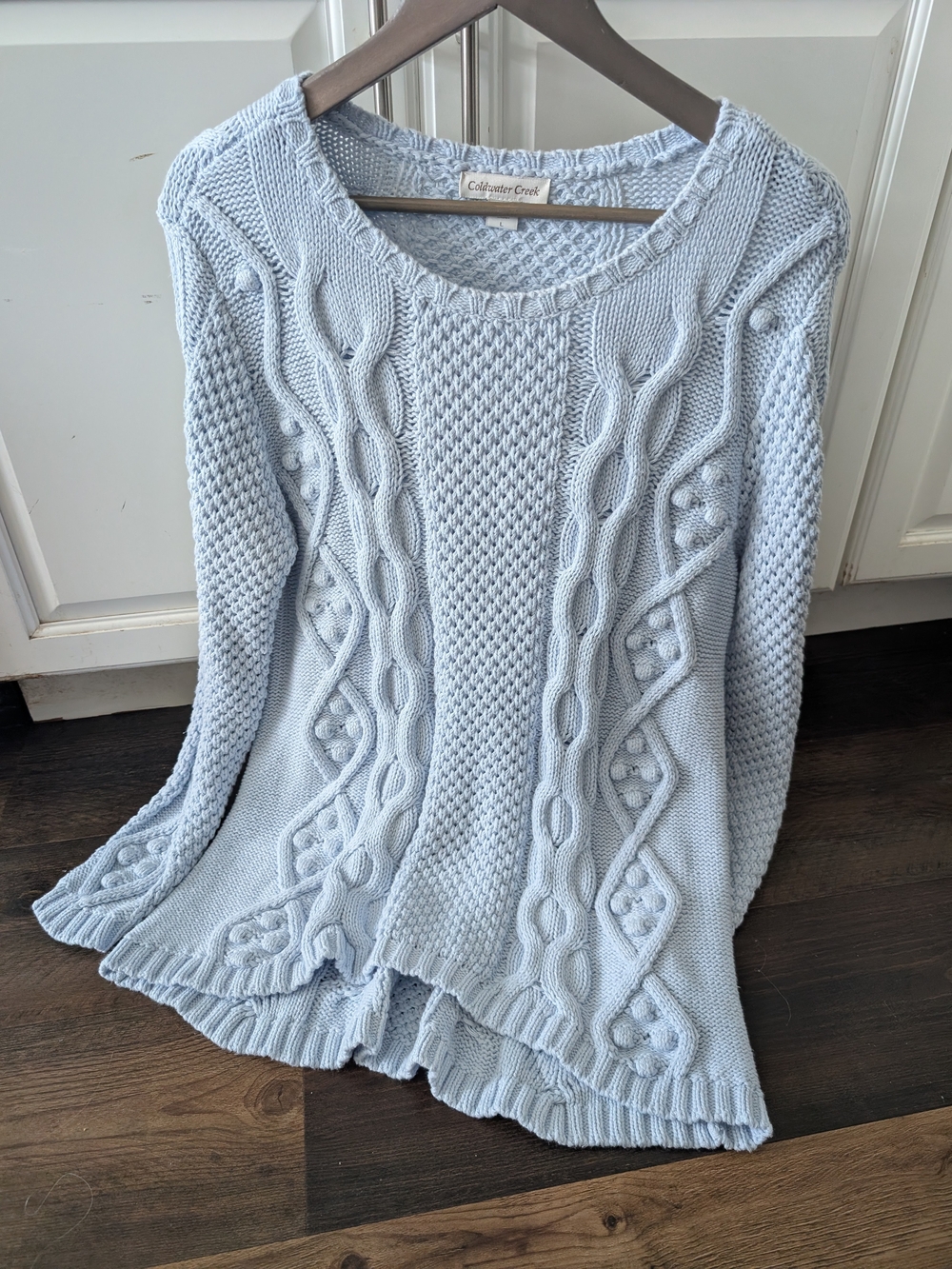 Beautiful Women's Light Blue Cable Knit Sweater Coldwater Creek Large